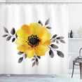 thumbnail image 1 of Floral Shower Curtain, Tulip Petals with Butterflies and Spring Blossom Swirls Nature Beauty Image, Cloth Fabric Bathroom Decor Set with Hooks,, Lime Green, 1 of 4