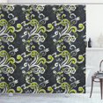thumbnail image 1 of Floral Shower Curtain, Vintage Foliage Ornate Motif with Swirling Leaves Doodle Style, Fabric Bathroom Set with Hooks, 69W X 70L Inches, Charcoal Grey Yellow Green White, by Ambesonne, 1 of 3