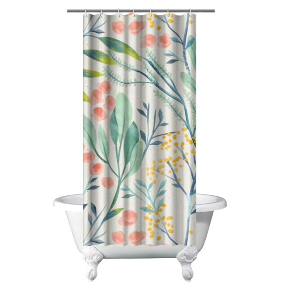 Floral Shower Curtain Watercolor Botanical Bathroom Decor Rustic Flower Design Fabric Bath Curtain for Tub Country Style Home Accessories with Hooks,36x72in(90x180cm)
