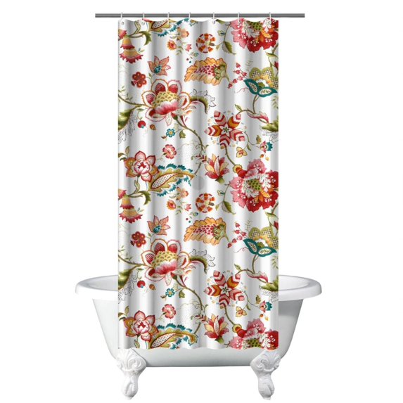 Floral Shower Curtain Watercolor Botanical Bathroom Decor Rustic Flower Design Fabric Bath Curtain for Tub Country Style Home Accessories with Hooks，36x72in(90x180cm)