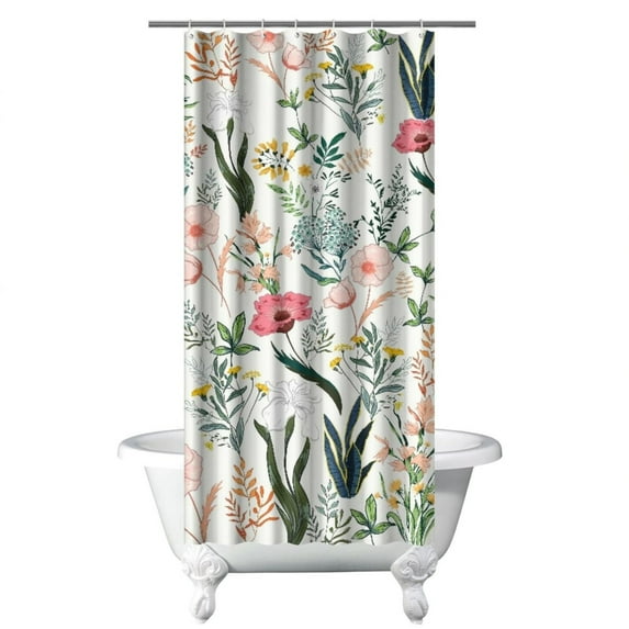 Floral Shower Curtain Watercolor Botanical Bathroom Decor Rustic Flower Design Fabric Bath Curtain for Tub Country Style Home Accessories with Hooks，36x72in(90x180cm)