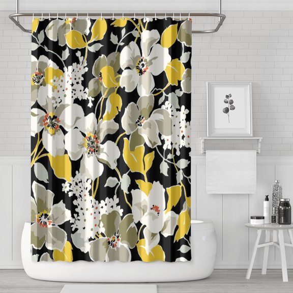 Floral Shower Curtain Watercolor Botanical Bathroom Decor Rustic Flower Design Fabric Bath Curtain for Tub Country Style Home Accessories with Hooks,36x72in