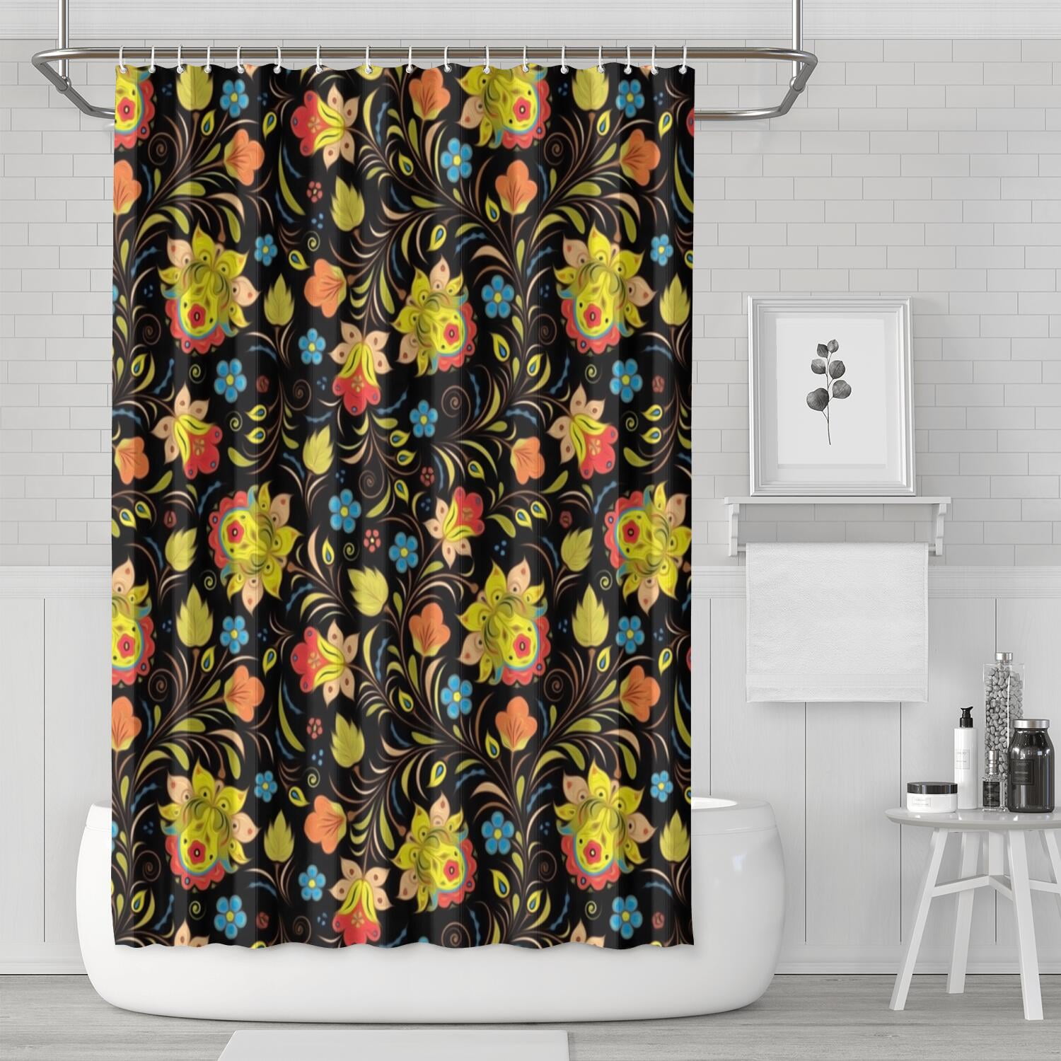 Floral Shower Curtain Watercolor Botanical Bathroom Decor Rustic Flower
