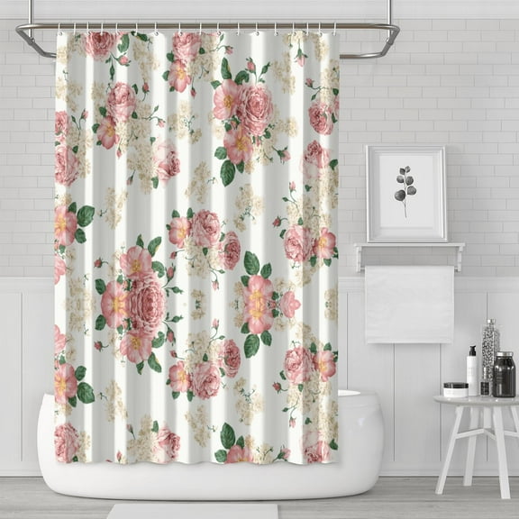 Floral Shower Curtain Watercolor Botanical Bathroom Decor Rustic Flower Design Fabric Bath Curtain for Tub Country Style Home Accessories with Hooks，36x72in