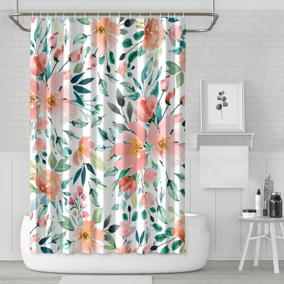 Floral Shower Curtain Watercolor Botanical Bathroom Decor Rustic Flower Design Fabric Bath Curtain for Tub Country Style Home Accessories with Hooks,72x72in
