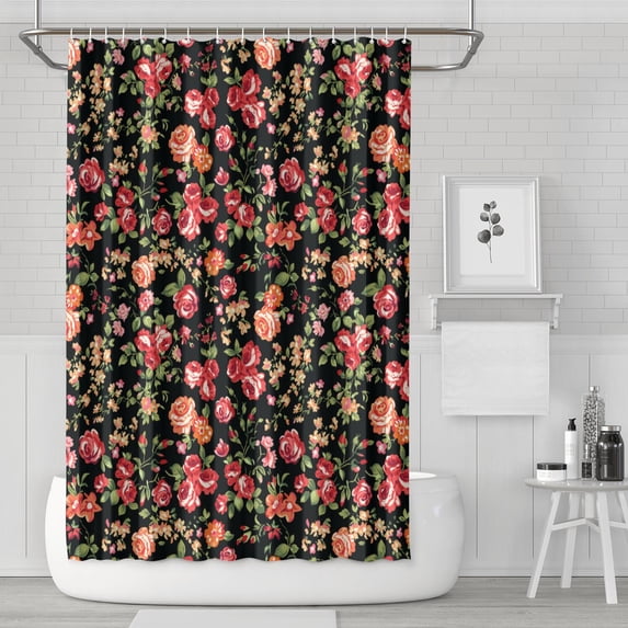 Floral Shower Curtain Watercolor Botanical Bathroom Decor Rustic Flower Design Fabric Bath Curtain for Tub Country Style Home Accessories with Hooks，72x72in