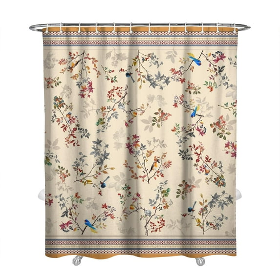 Floral Shower Curtain Watercolor Botanical Bathroom Decor Rustic Flower Design Fabric Bath Curtain for Tub Country Style Home Accessories with Hooks，72x84in(180*210cm)