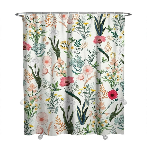 Floral Shower Curtain Watercolor Botanical Bathroom Decor Rustic Flower Design Fabric Bath Curtain for Tub Country Style Home Accessories with Hooks，72x84in(180*210cm)
