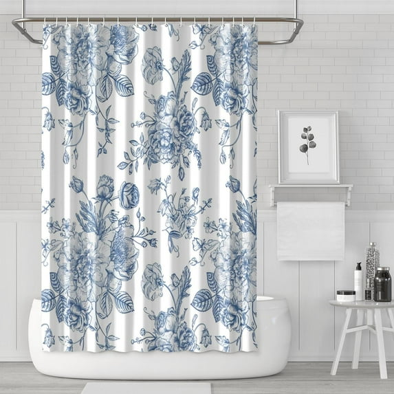 Floral Shower Curtain Watercolor Botanical Bathroom Decor Rustic Flower Design Fabric Bath Curtain for Tub Country Style Home Accessories with Hooks,72x84in