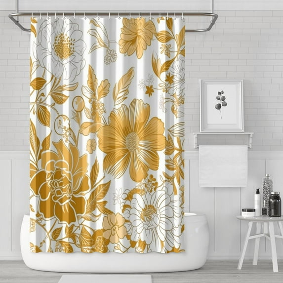 Floral Shower Curtain Watercolor Botanical Bathroom Decor Rustic Flower Design Fabric Bath Curtain for Tub Country Style Home Accessories with Hooks，72x84in