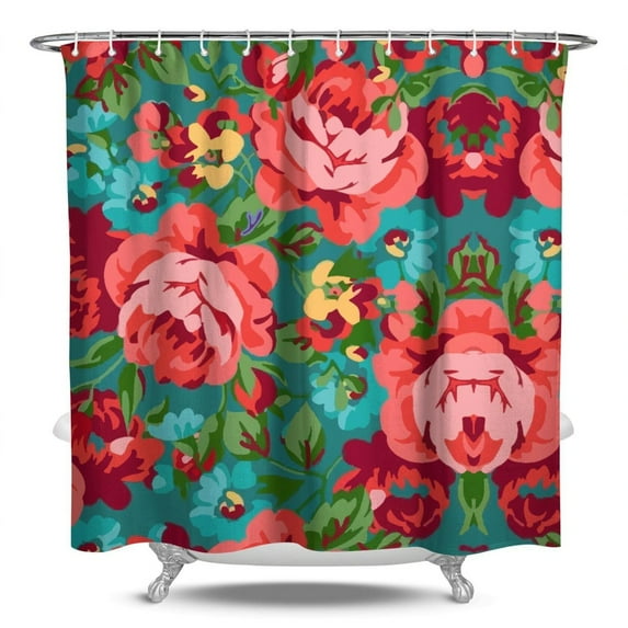 Floral Shower Curtain Watercolor Botanical Bathroom Decor Rustic Flower Design Fabric Bath Curtain for Tub Country Style Home Accessories with Hooks,84x72in(210x180cm)