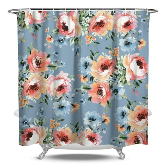 Floral Shower Curtain Watercolor Botanical Bathroom Decor Rustic Flower Design Fabric Bath Curtain for Tub Country Style Home Accessories with Hooks，84x72in(210x180cm)