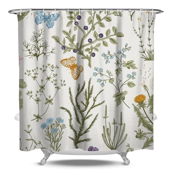 Floral Shower Curtain Watercolor Botanical Bathroom Decor Rustic Flower Design Fabric Bath Curtain for Tub Country Style Home Accessories with Hooks,84x72in(210x180cm)