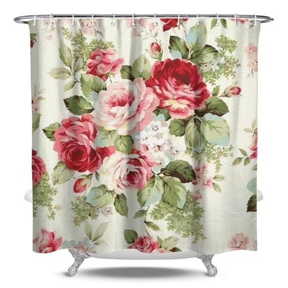 Floral Shower Curtain Watercolor Botanical Bathroom Decor Rustic Flower Design Fabric Bath Curtain for Tub Country Style Home Accessories with Hooks，84x72in(210x180cm)