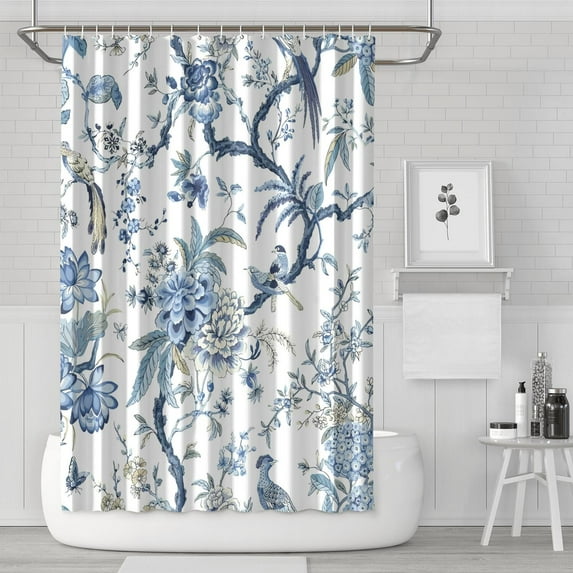 Floral Shower Curtain Watercolor Botanical Bathroom Decor Rustic Flower Design Fabric Bath Curtain for Tub Country Style Home Accessories with Hooks，84x72in