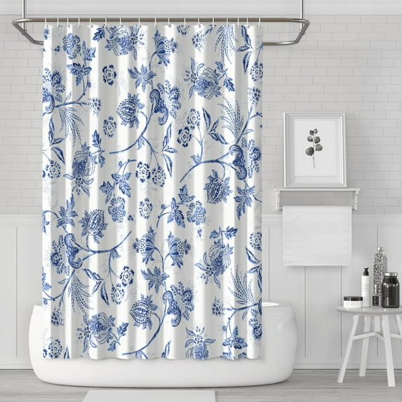 Floral Shower Curtain Watercolor Botanical Bathroom Decor Rustic Flower Design Fabric Bath Curtain for Tub Country Style Home Accessories with Hooks，84x72in