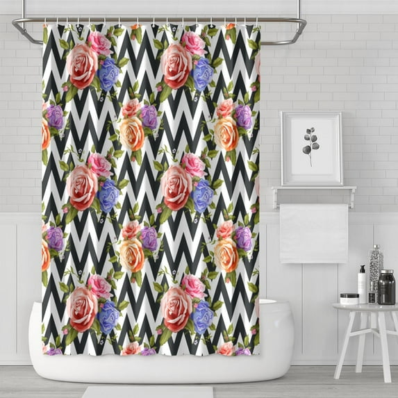 Floral Shower Curtain Watercolor Botanical Bathroom Decor Rustic Flower Design Fabric Bath Curtain for Tub Country Style Home Accessories with Hooks,84x72in