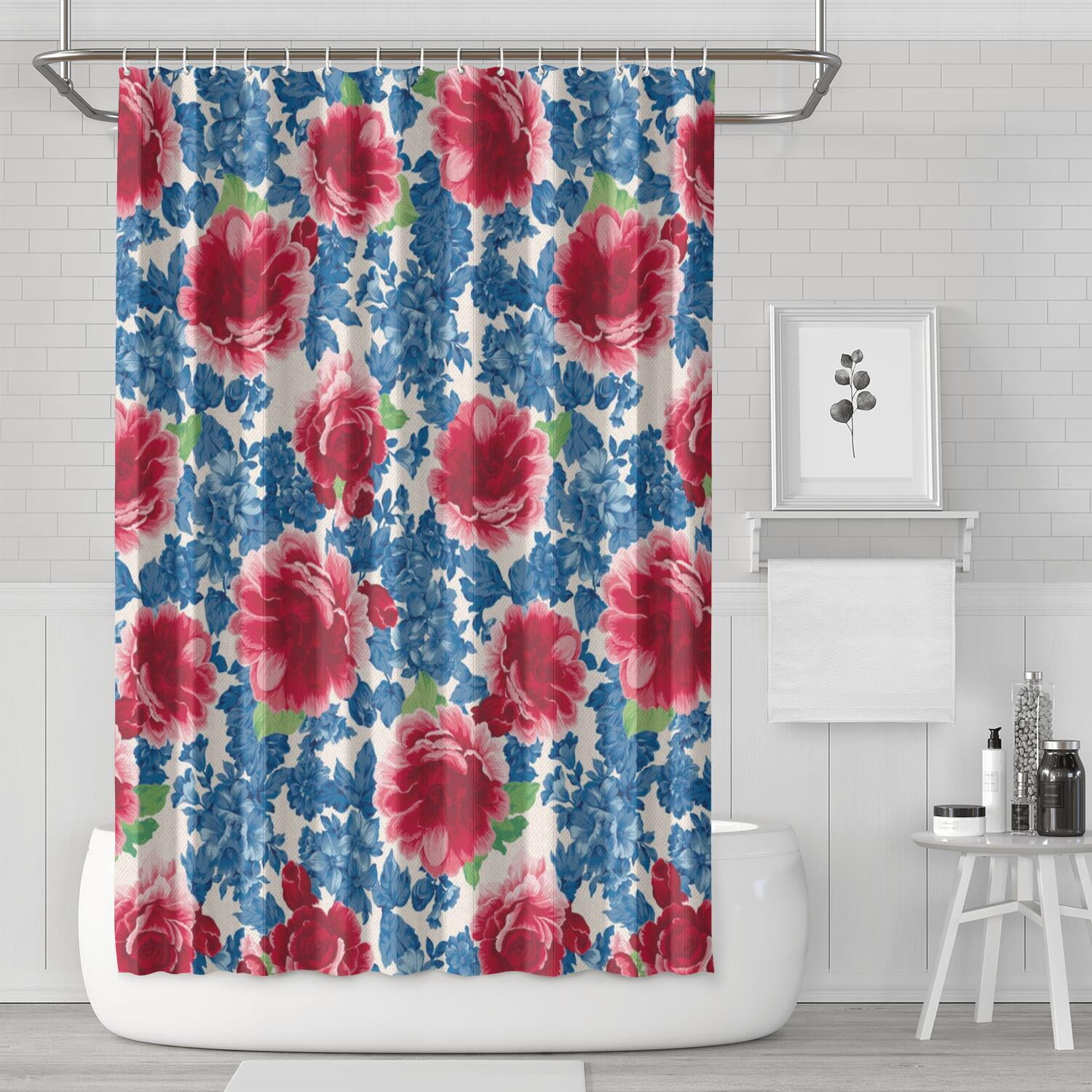 Floral Shower Curtain Watercolor Botanical Bathroom Decor Rustic Flower