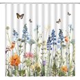 thumbnail image 1 of Floral Shower Curtain Waterolor Wildflower Colorful Flower Butterfly Plant Herbs Spring Nature Fabric Bathroom Curtain Set with Hooks(70" WX70 H), 1 of 1