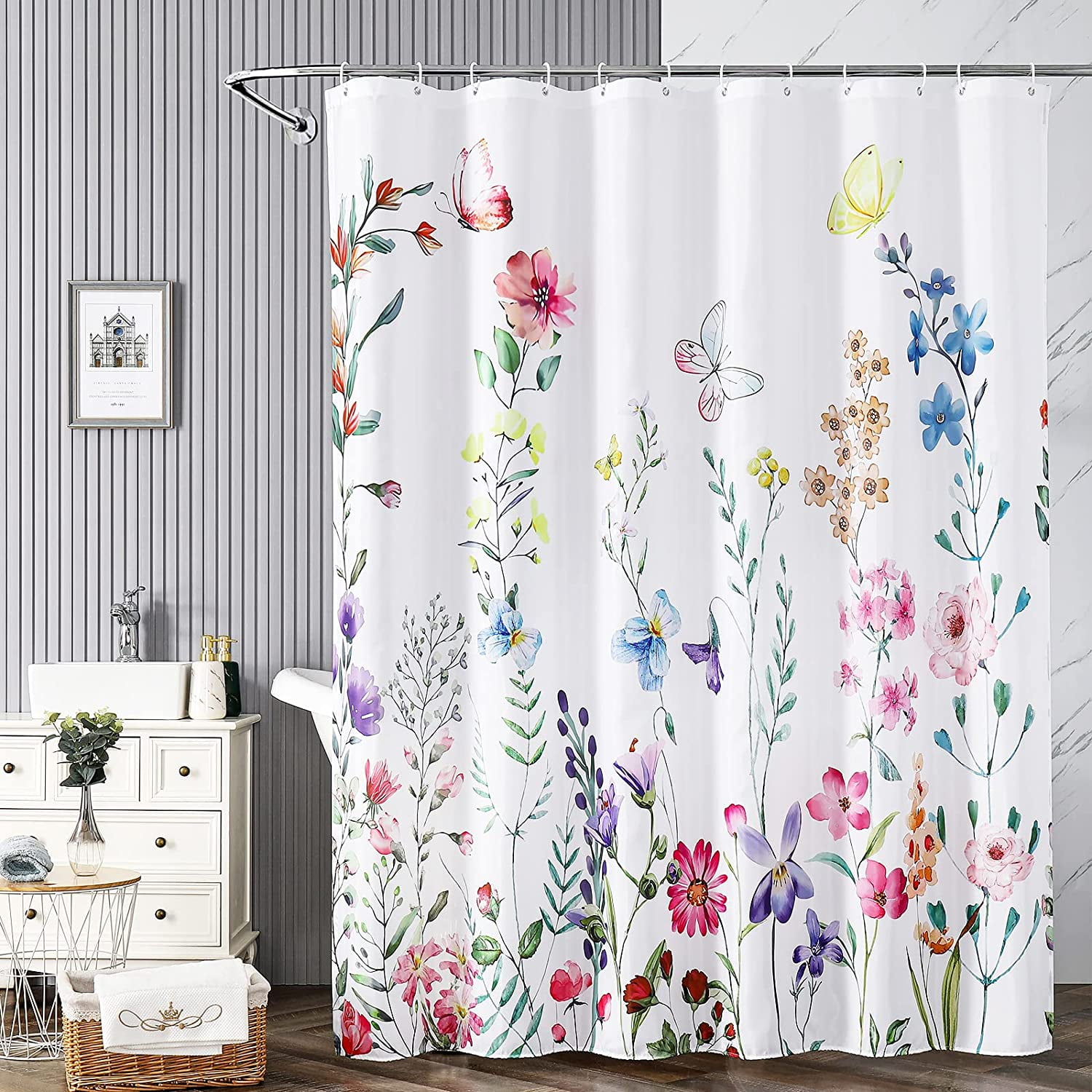 Floral Shower Curtain Waterproof Polyester, Shower Curtains for ...