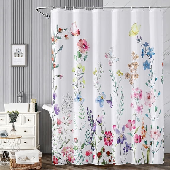 Floral Shower Curtain Waterproof Polyester, Shower Curtains for Bathroom.Machine Washable Fabric Plant Shower Curtain with Hooks-72"W x 86"L (Pack of 1)