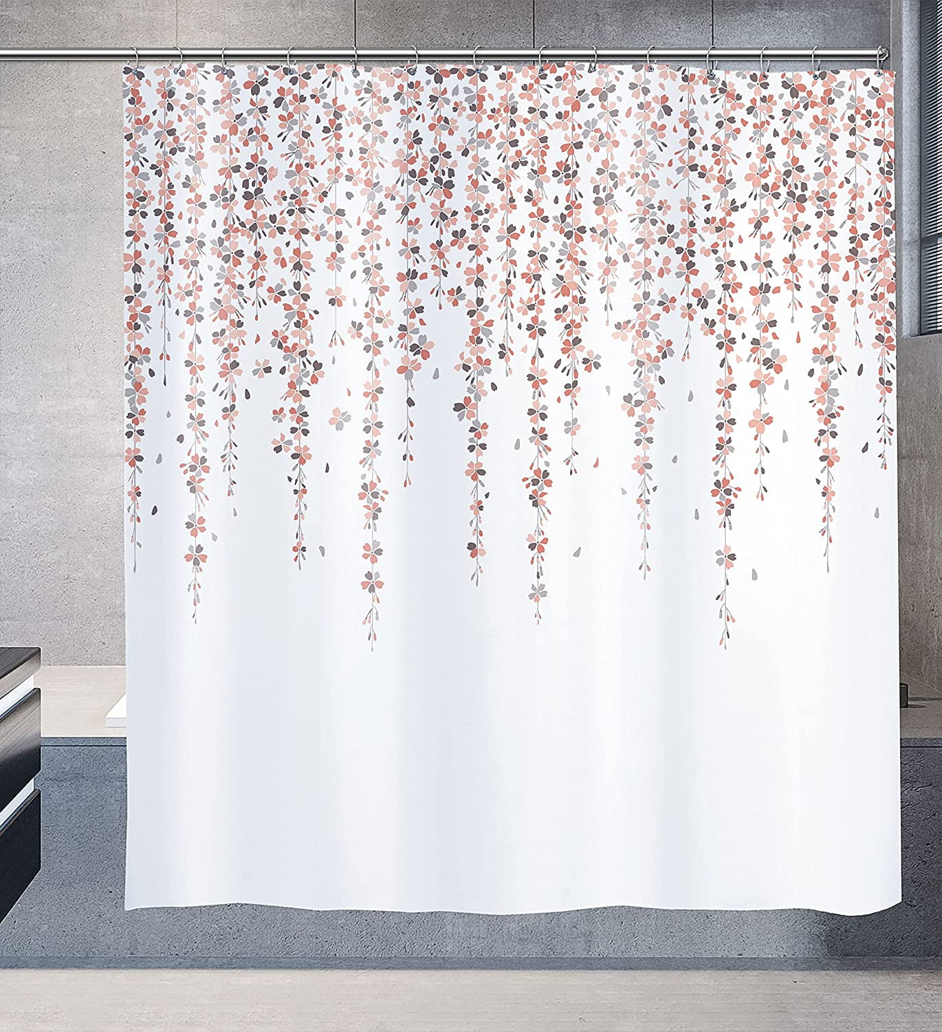 Floral Shower Curtain, White Fabric Shower Curtain Sets with Pink ...