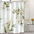 thumbnail image 1 of Floral Shower Curtain, White Flower Shower Curtain for Bathroom Watercolor Green Leaves Shower Curtain Waterproof Fabric Bathroom Curtain Set with Hooks, 72x72 Inch, 1 of 6