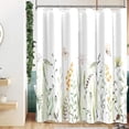 thumbnail image 1 of Floral Shower Curtain, Yellow Flower Green Leaves with Butterflies Shower Curtain, Waterproof Fabric Bathroom Curtain 72 x 72 Inch, 1 of 6