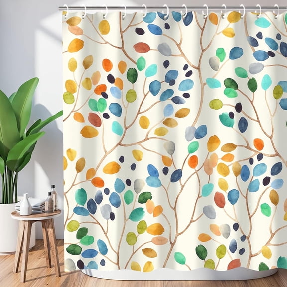 Floral Shower Curtain for Bathroom, Colorful Leaves Curtain Bathroom Decoration, Shower Curtain Set with Curtain Hooks