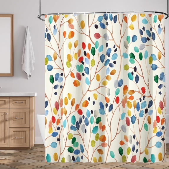 Floral Shower Curtain for Bathroom, Colorful Leaves Curtain Bathroom Decoration, Shower Curtain Set with Curtain Hooks