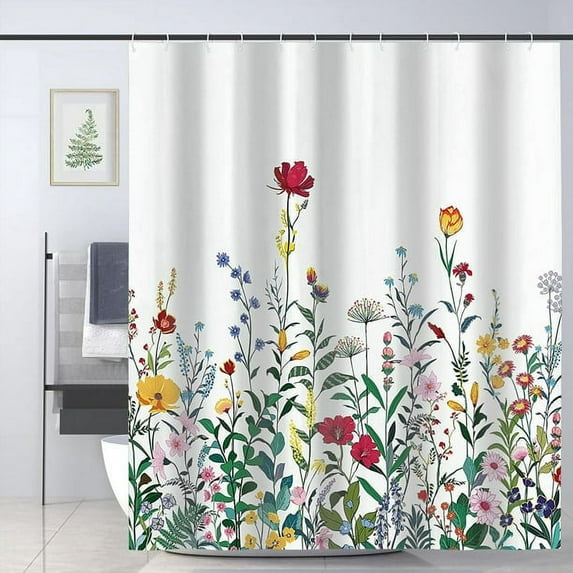 Floral Shower Curtains for Bathroom Flower Shower Curtain Watercolor Plant Shower Curtain 72x72in(with 12 Hooks)