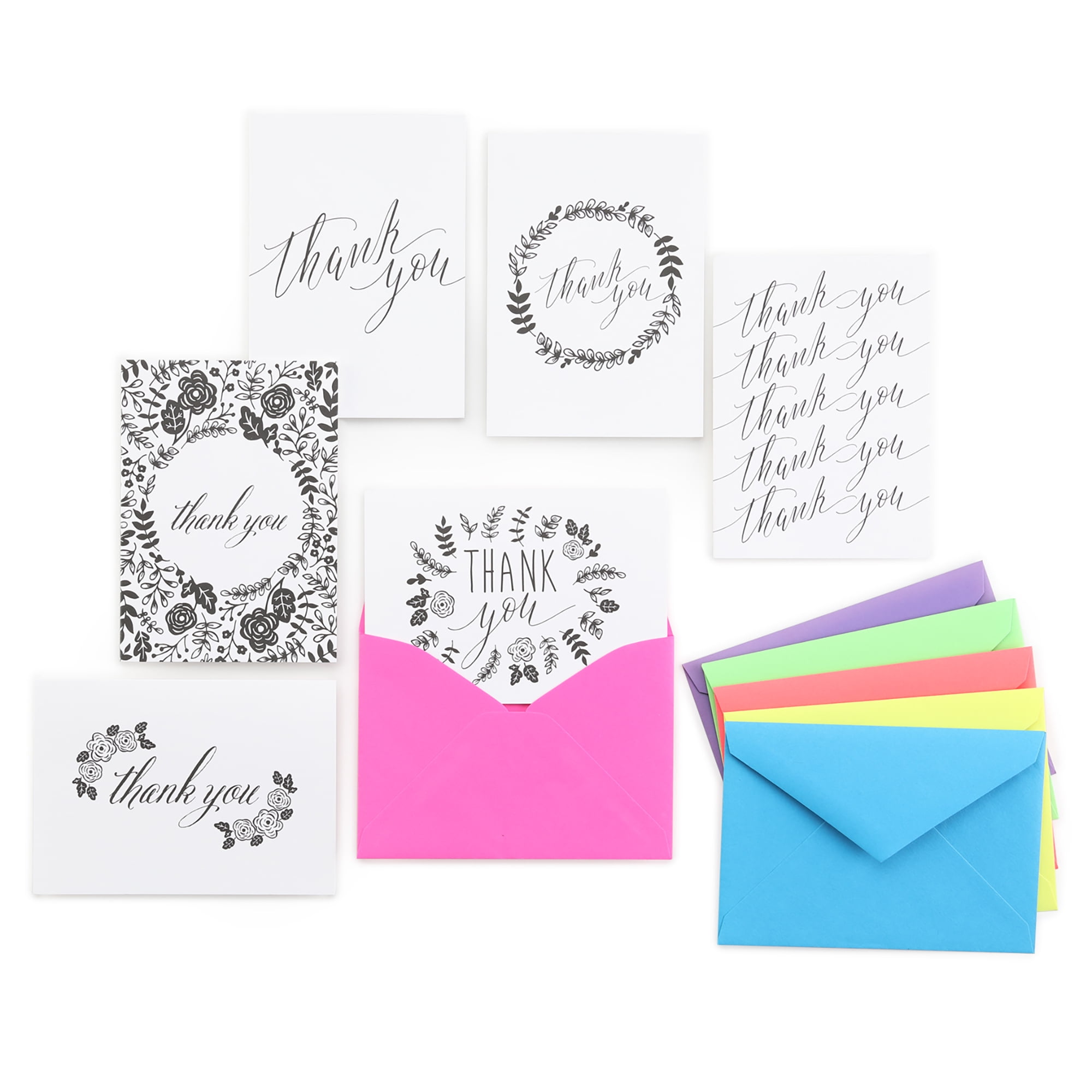 Floral Silhouette Thank You Note Card Assortment set of 36