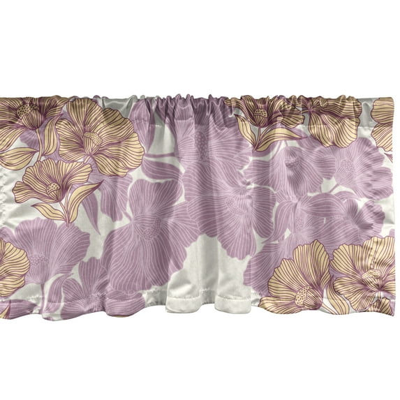 Floral Silhouettes Window Valance, Retro Wave Bicolor Flowers on Cream Boho Background Warm Tones, Curtain Valance for Kitchen Bedroom with Rod Pocket, 54" X 18", Mauve Pastel Yellow, by Ambesonne