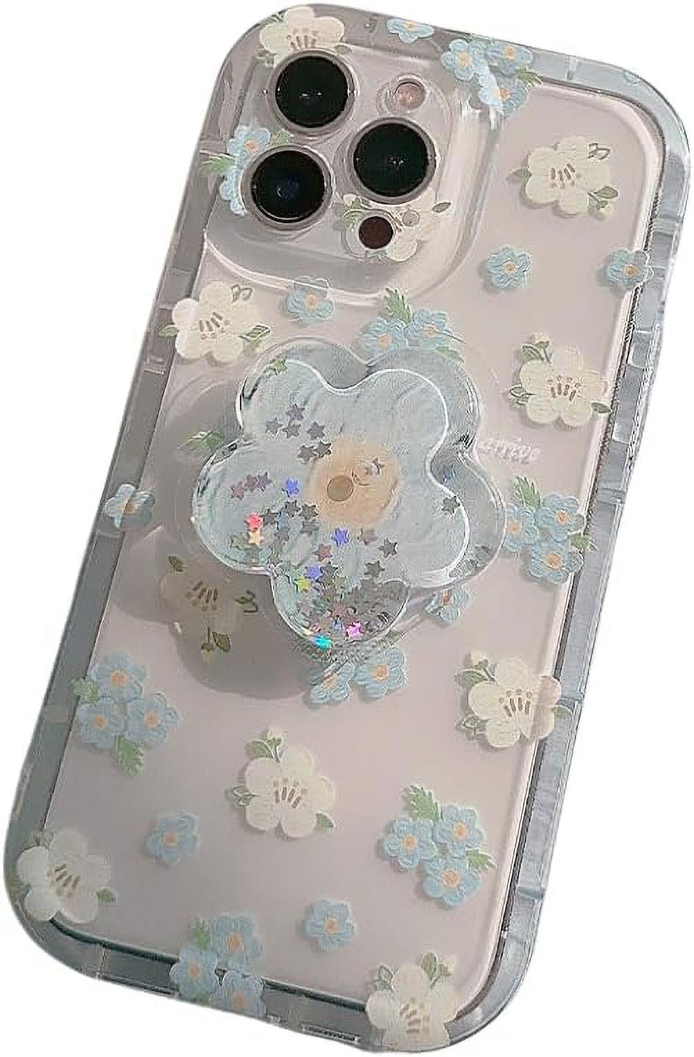 Floral Simple Premium Clear Phone Case with Flower Airbag Holder, Small