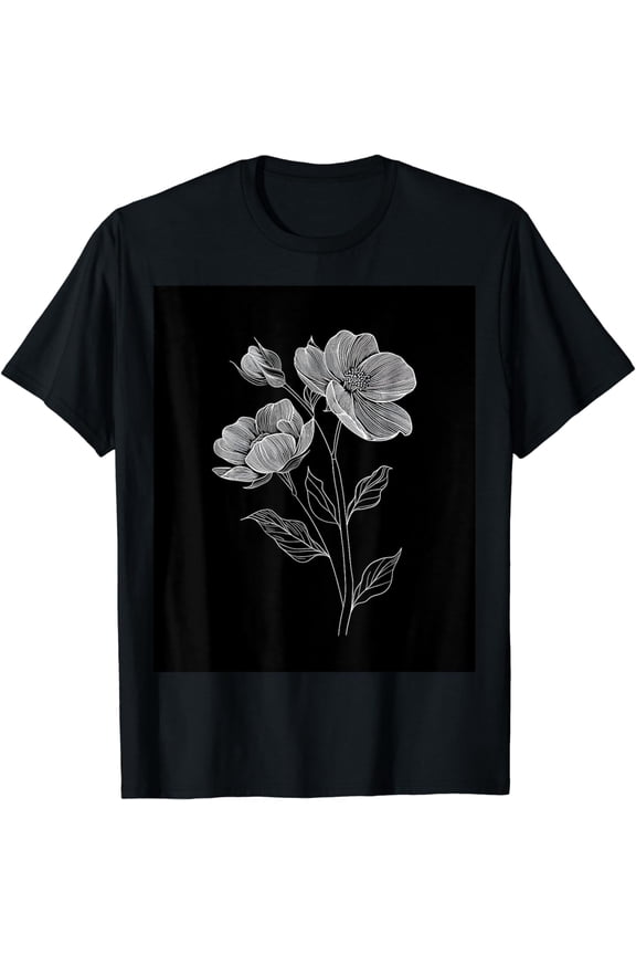 Floral Simplicity Minimalist Black & White Flowers T-Shirt