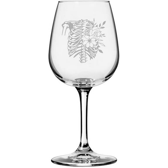 Floral Skeleton 1 Happy Halloween Etched 12.75oz All Purpose Libbey Wine Glass