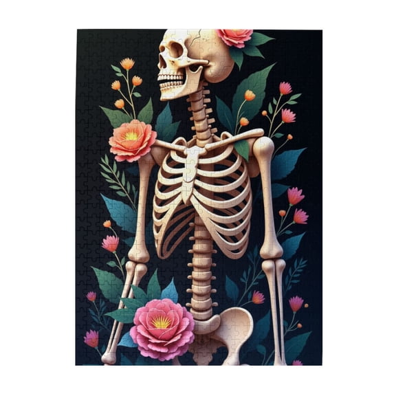 Floral Skeleton 500 Piece Adult Jigsaw Puzzle Challenging & Relaxing Brain Teaser Unique Artwork Great Gift Idea For Puzzle Enthusiasts
