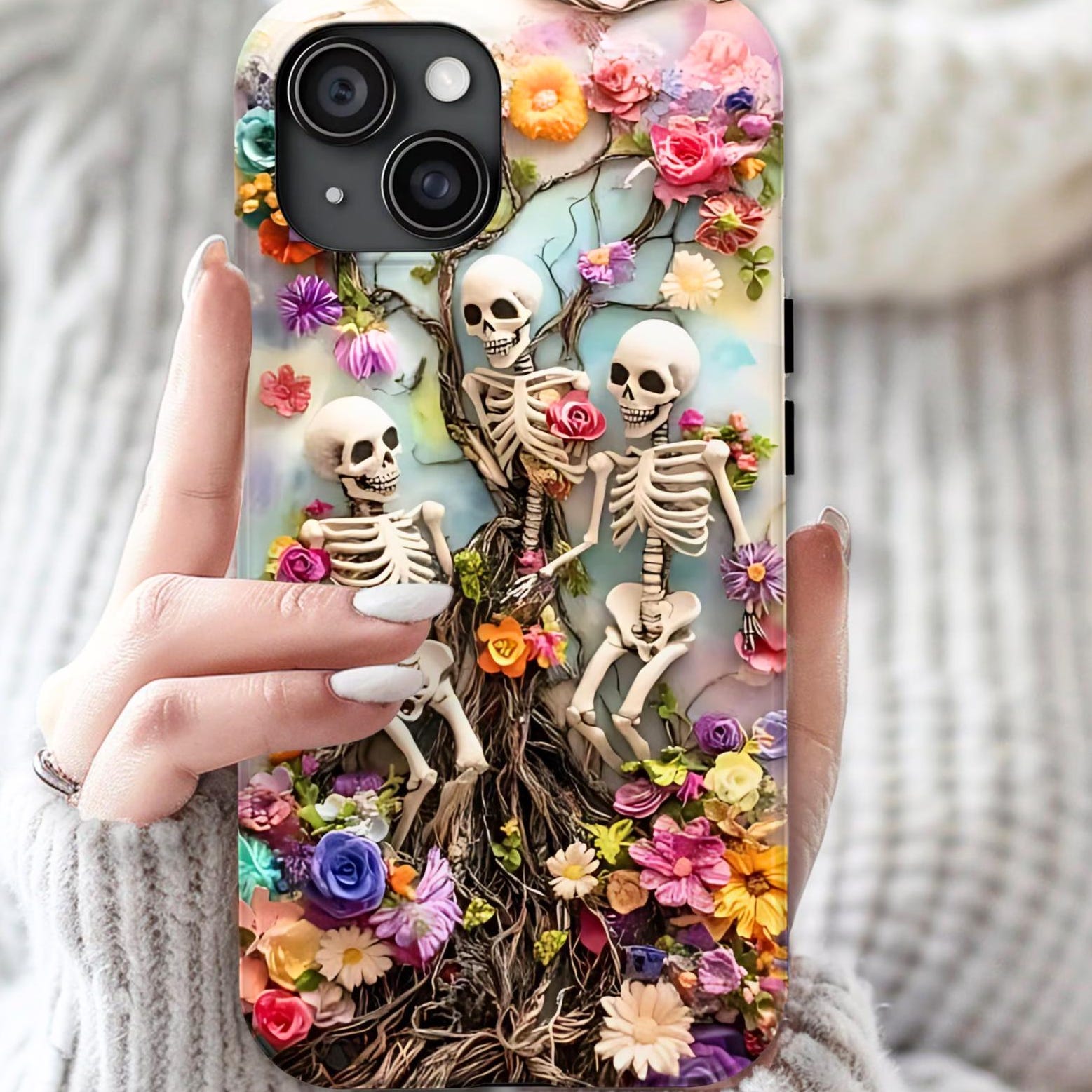 Floral Skeleton Cottagecore Halloween Art Case for iPhone 17 through 11 ...
