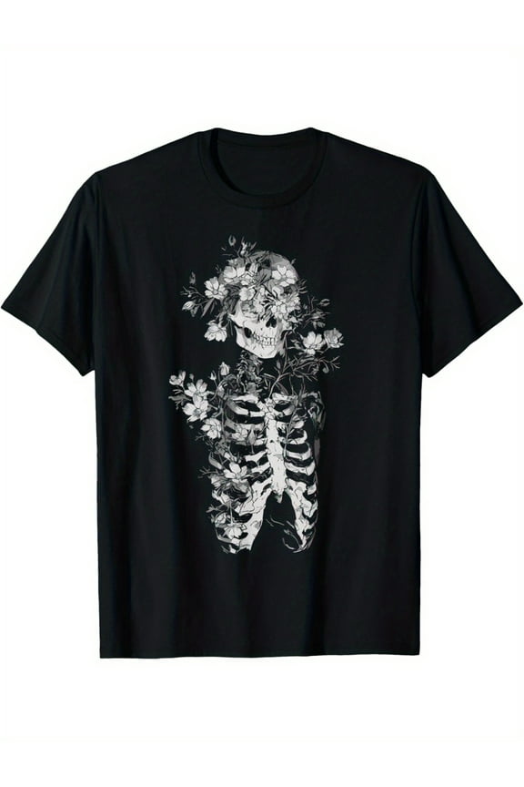 Floral Skeleton Flowers Goth Occult Death Dark Alt Aesthetic T-Shirt