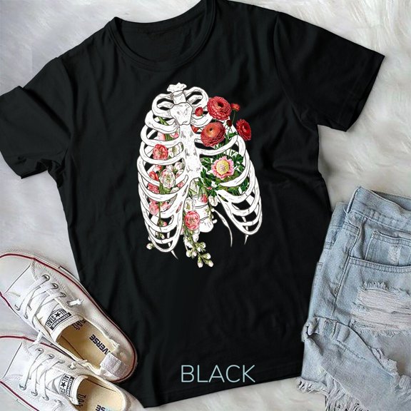 Floral Skeleton X-ray Ribcage Flower Goth Halloween 2021 Unisex T-shirt