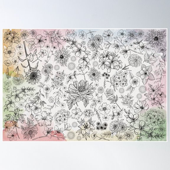 Floral Sketch Poster Wall Art, Modern Wall Decor For Living Room Bedroom, 12x18 UNFRAMED