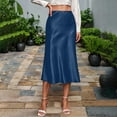 thumbnail image 1 of Floral Skirt Satin Skirt for Women Midi Length High Waist a Line Flowy Casual Elegant Skirts for Office Wedding Party Blue L, 1 of 8