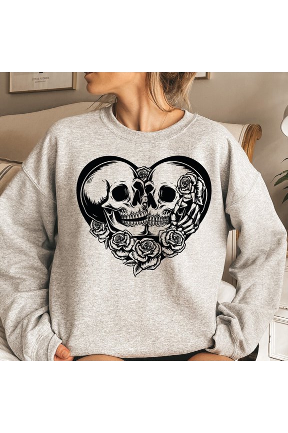 Floral Skull Couple Sweatshirt: Gothic Lovers166 Sweatshirt All Size S-5XL