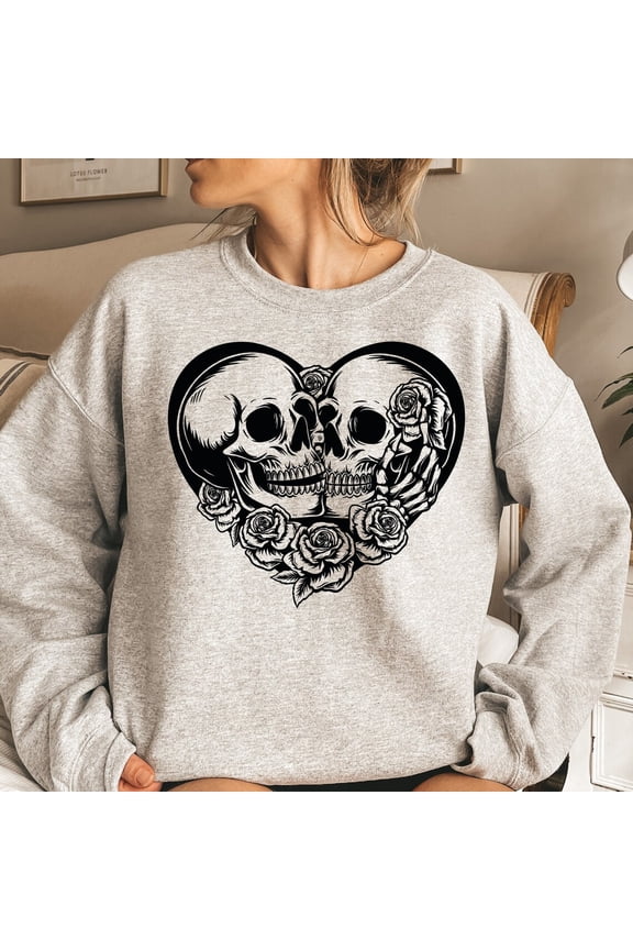 Floral Skull Couple Sweatshirt: Gothic Lovers166 Tshirt All Size S-5XL
