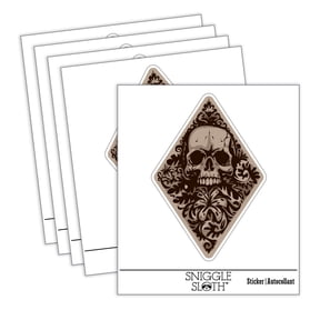 Floral Skull Damask Diamond Wallpaper Pattern Car Window Bumper Water Bottle Phone Tablet Laptop Waterproof Vinyl Decal Sticker Set 5-Pack - Gloss Finish - 2.0"