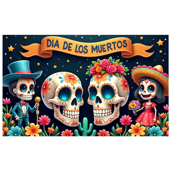 Floral Skull Day of the Dead Celebration Banner for Halloween Mexican Festival Cultural Event