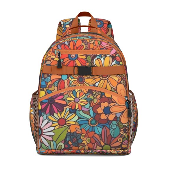 Floral and Skull Design School Backpack for Student Lightweight Adjustable Padded Straps Spacious Water-resistant Bookbag with Chest Strap for Daily Use