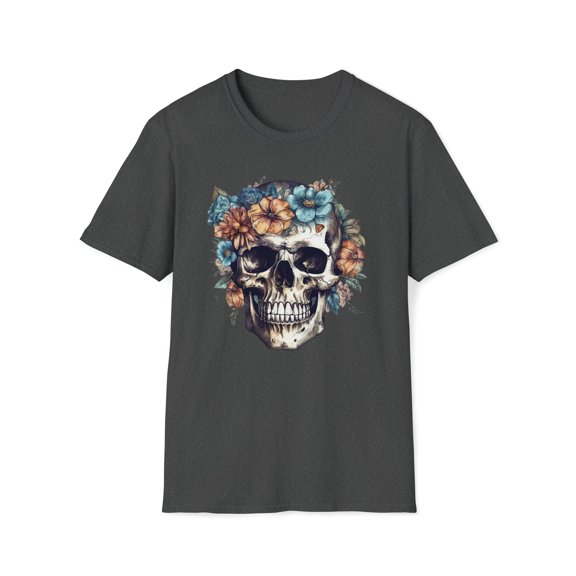 Floral Skull, Gildan Unisex Softstyle Shirt, Skeleton Graphic Shirt, S-3XL