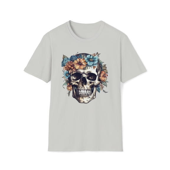 Floral Skull, Gildan Unisex Softstyle Shirt, Skeleton Graphic Shirt, S-3XL