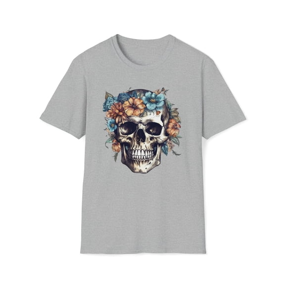 Floral Skull, Gildan Unisex Softstyle Shirt, Skeleton Graphic Shirt, S-3XL